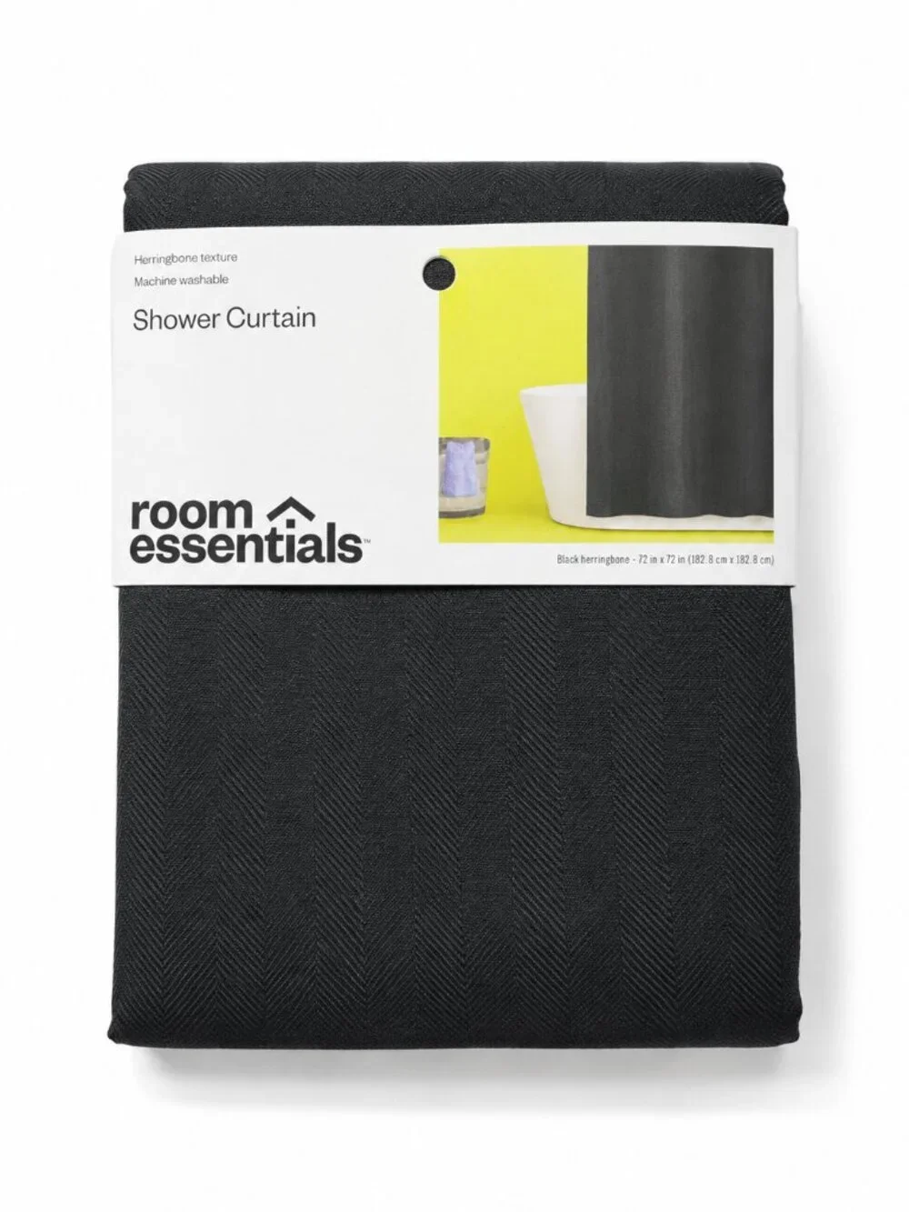 Room Essentials Black Herringbone Shower Curtain 72x72 Polyester Machine Wash